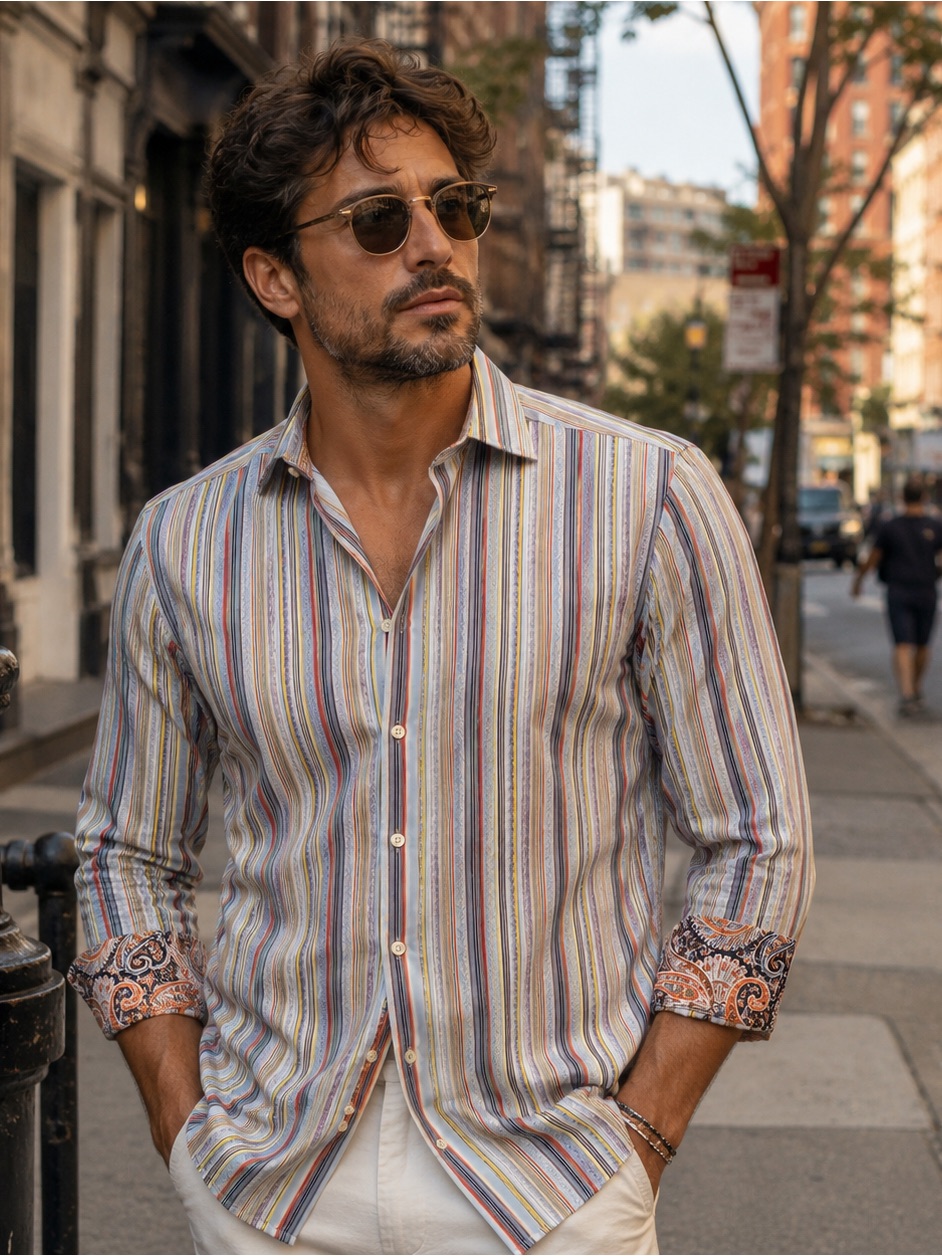 Robert Graham Men’s L Embroidered Stripe Button Up Shirt Multicolor Paisley